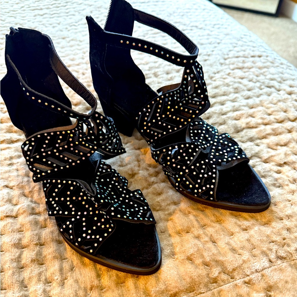 “Suede” ankle strap sequined sandals